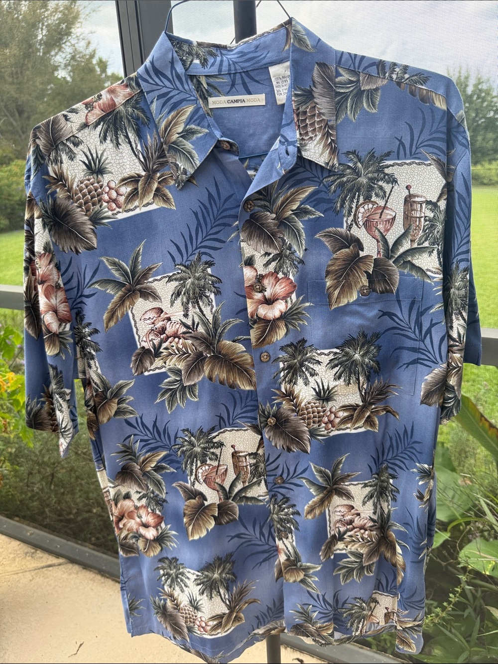 Noah Campan Blue Tropical Print Short-Sleeve Button-Down Shirt